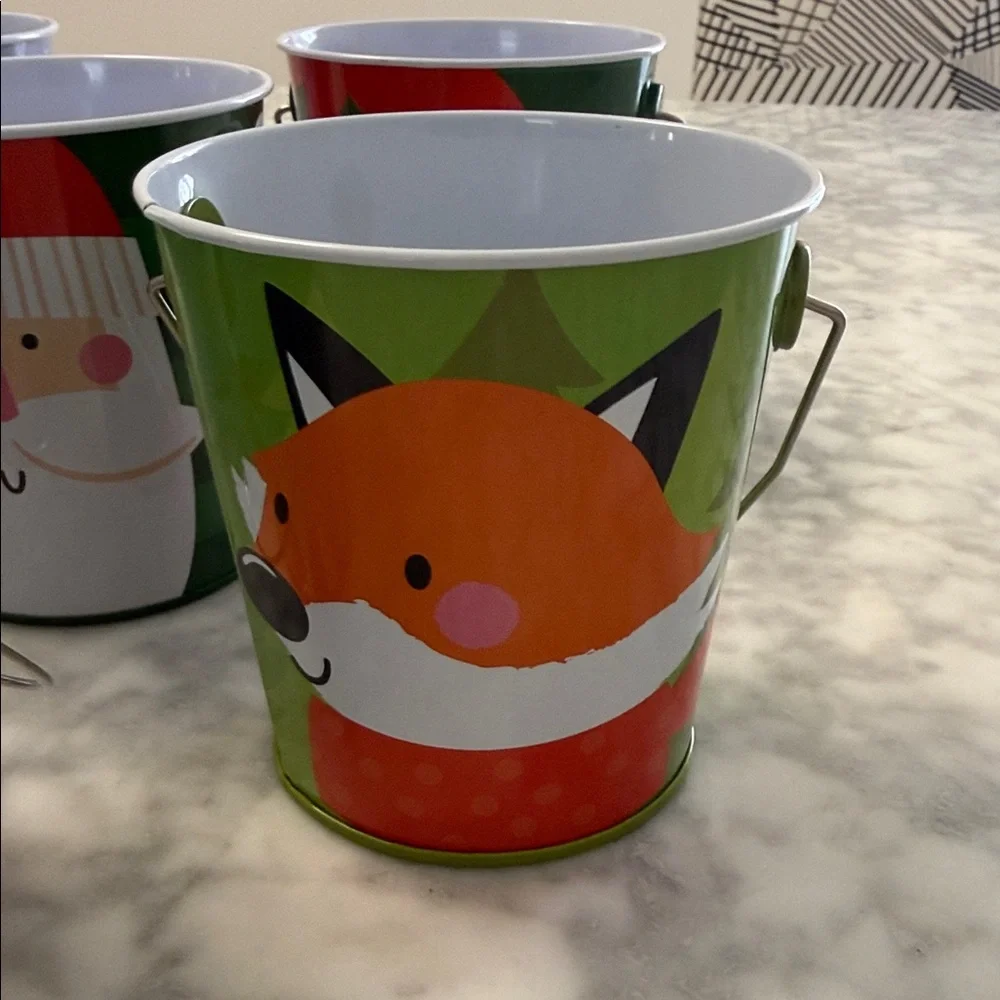 Festive Light Blue Reindeer Tin Favor Bucket - Holiday Party Favors